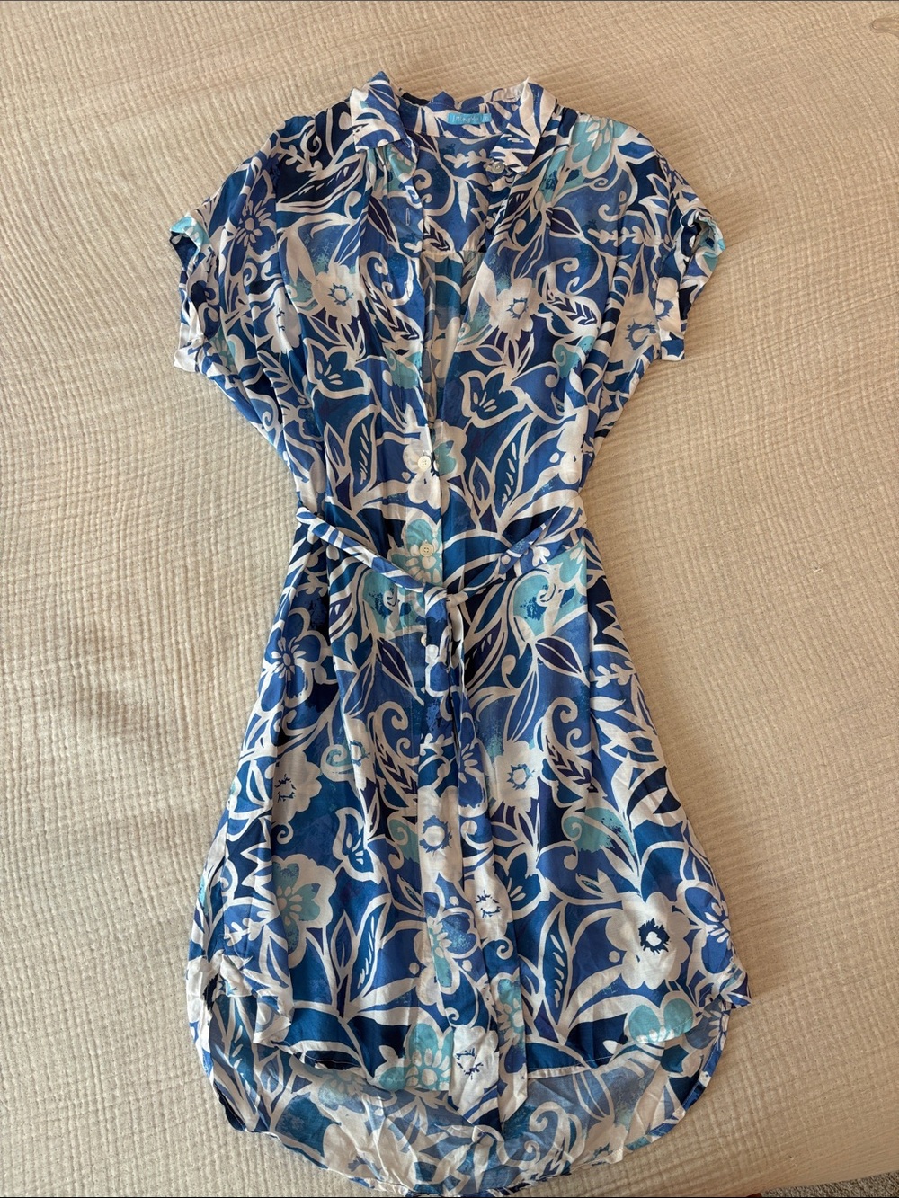 J. McLaughlin Blue Floral Button-Up Shirt Dress